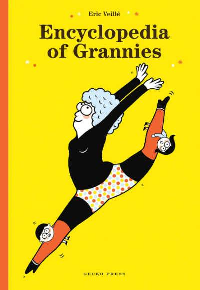 Yellow book cover with leaping grannie
