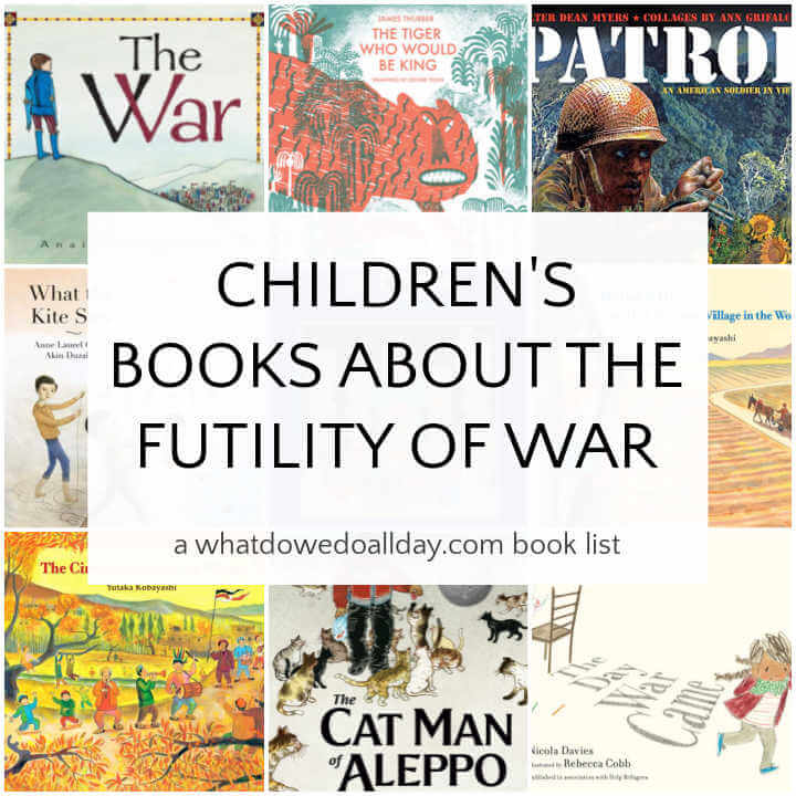 Collage of book cover of children's books about war