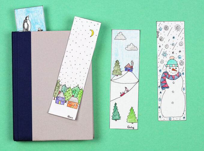 winter bookmarks and closed book