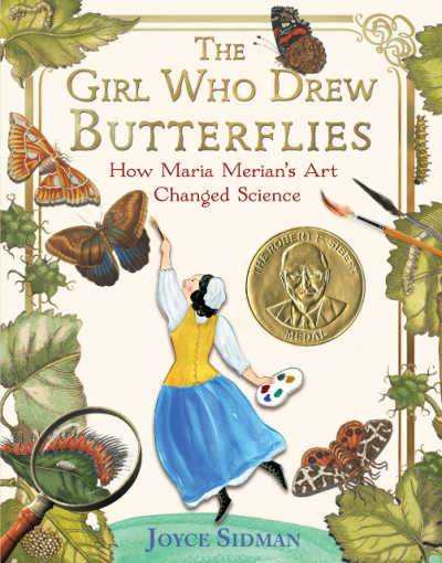 The Girl Who Drew Butterflies book cover showing girl reading up to draw a flying butterfly