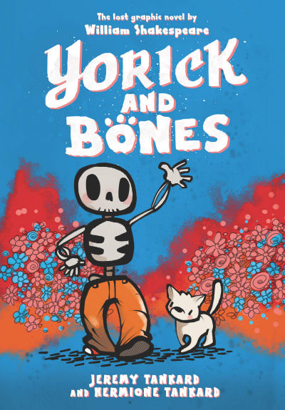 Yorick and Bones graphic novel showing skeleton and cat walking on path