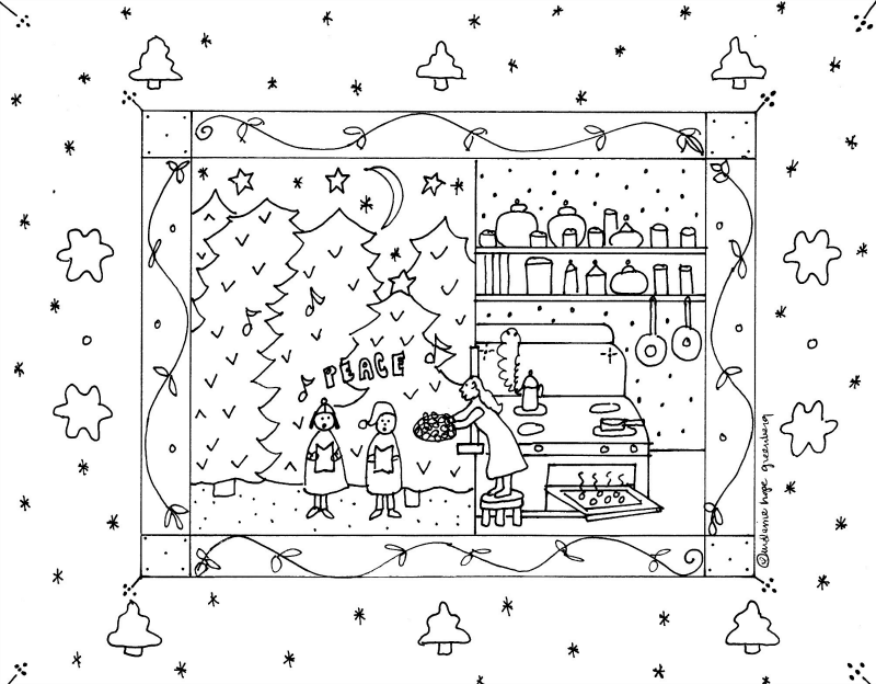 Christmas caroling and kindness coloring page