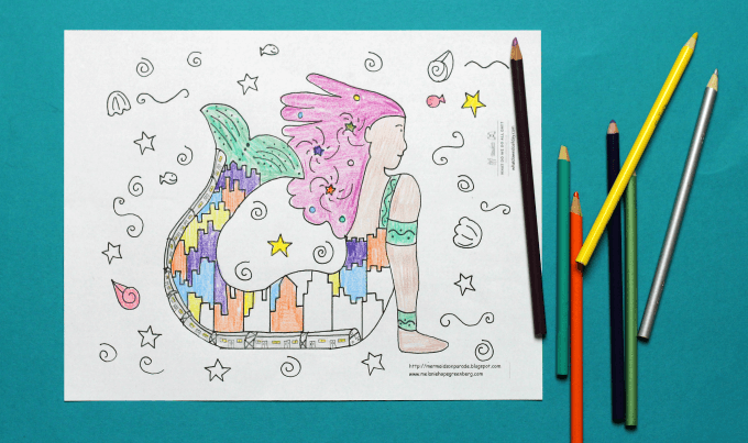 Mermaid coloring page by Melanie Hope Greenberg