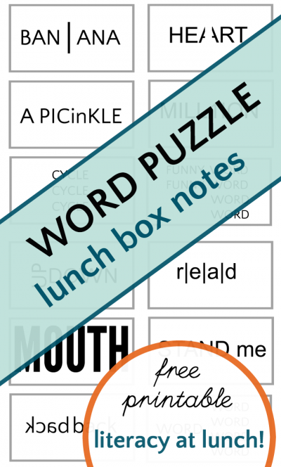 Word Puzzle "Wuzzles" lunch box notes for kids. 